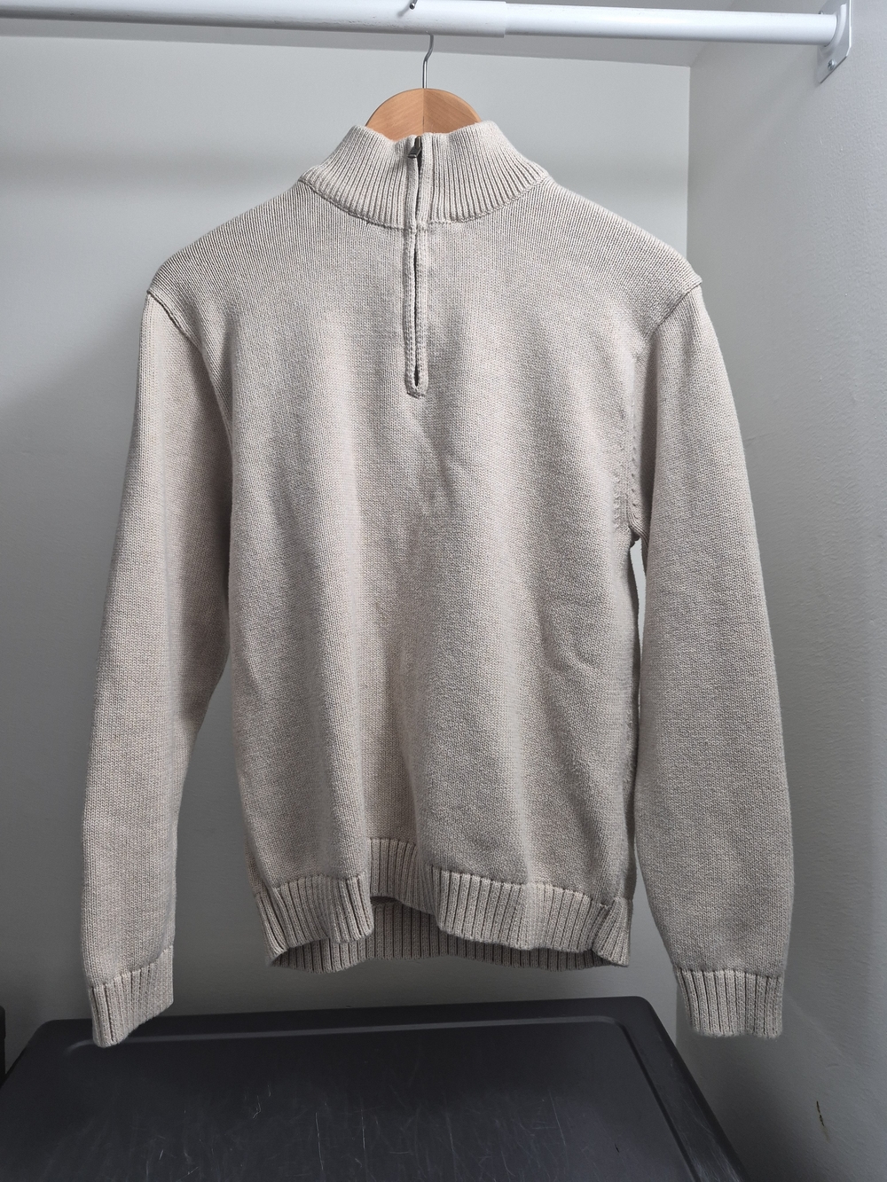 L.L. Bean Men's Zip-Neck Sweater in Light Beige